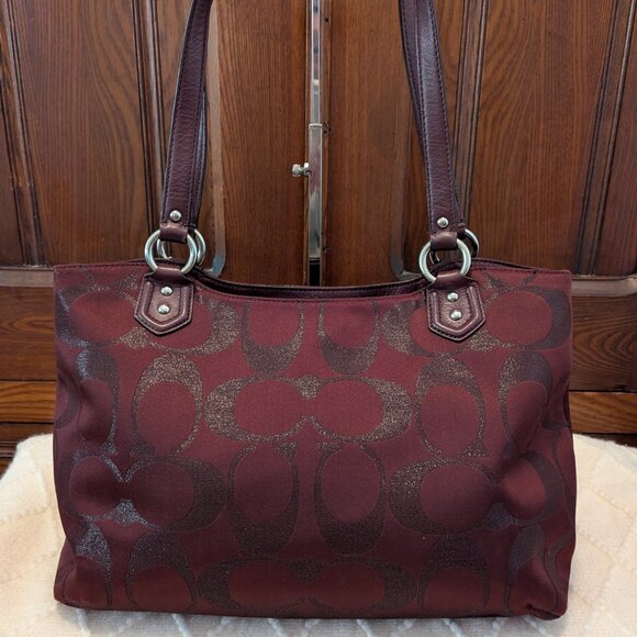COACH CAMPBELL SIGNATURE METALLIC BORDEAUX  SATCHEL F26246 - Picture 3 of 13